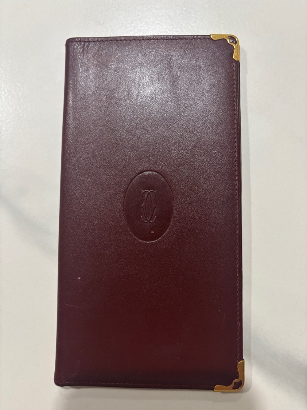 Men's Cartier Leather Long Wallet with Gold Corner Accents